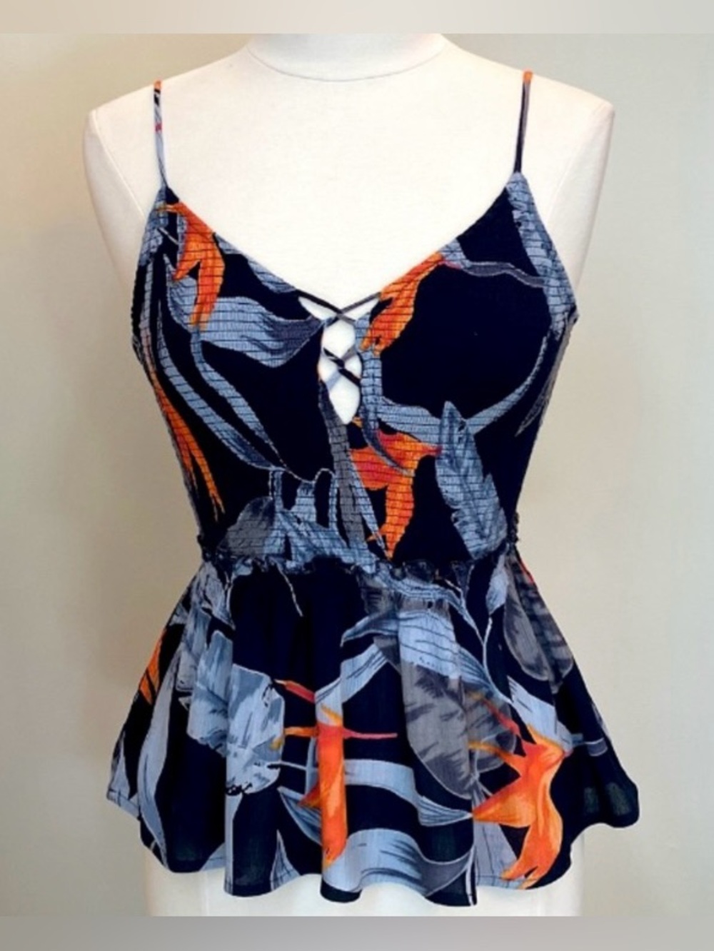 Patrons of Peace Navy Orange Floral S Fairy Grunge Indie Boho Chic Smocked Top